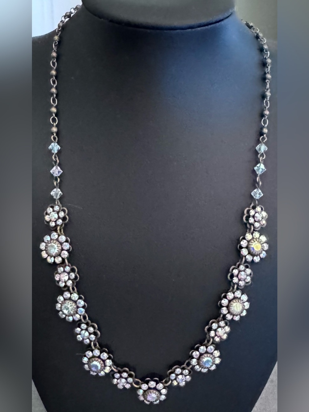 Liz Palacios Iridescent Crystal Floral Necklace - Antique Brass-Tone Metal